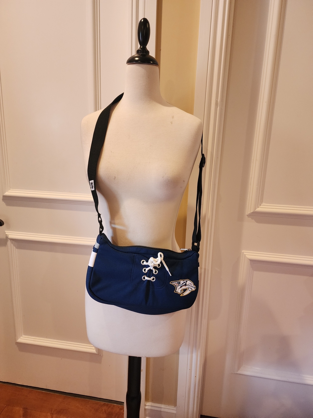 NHL Navy Lace-Front Crossbody Bag with Black Strap